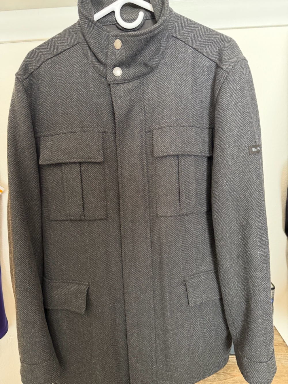 Ben Sherman Gray Herringbone Military Field Jacket